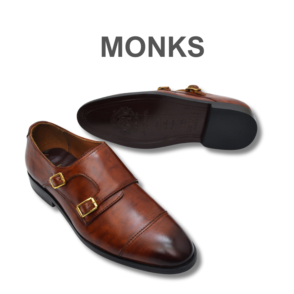 Elegant brown leather monks shoes for men by Lewis Shoes. Stylish design with perforated details and durable sole, perfect for office, business, and formal wear. Shop premium footwear now!