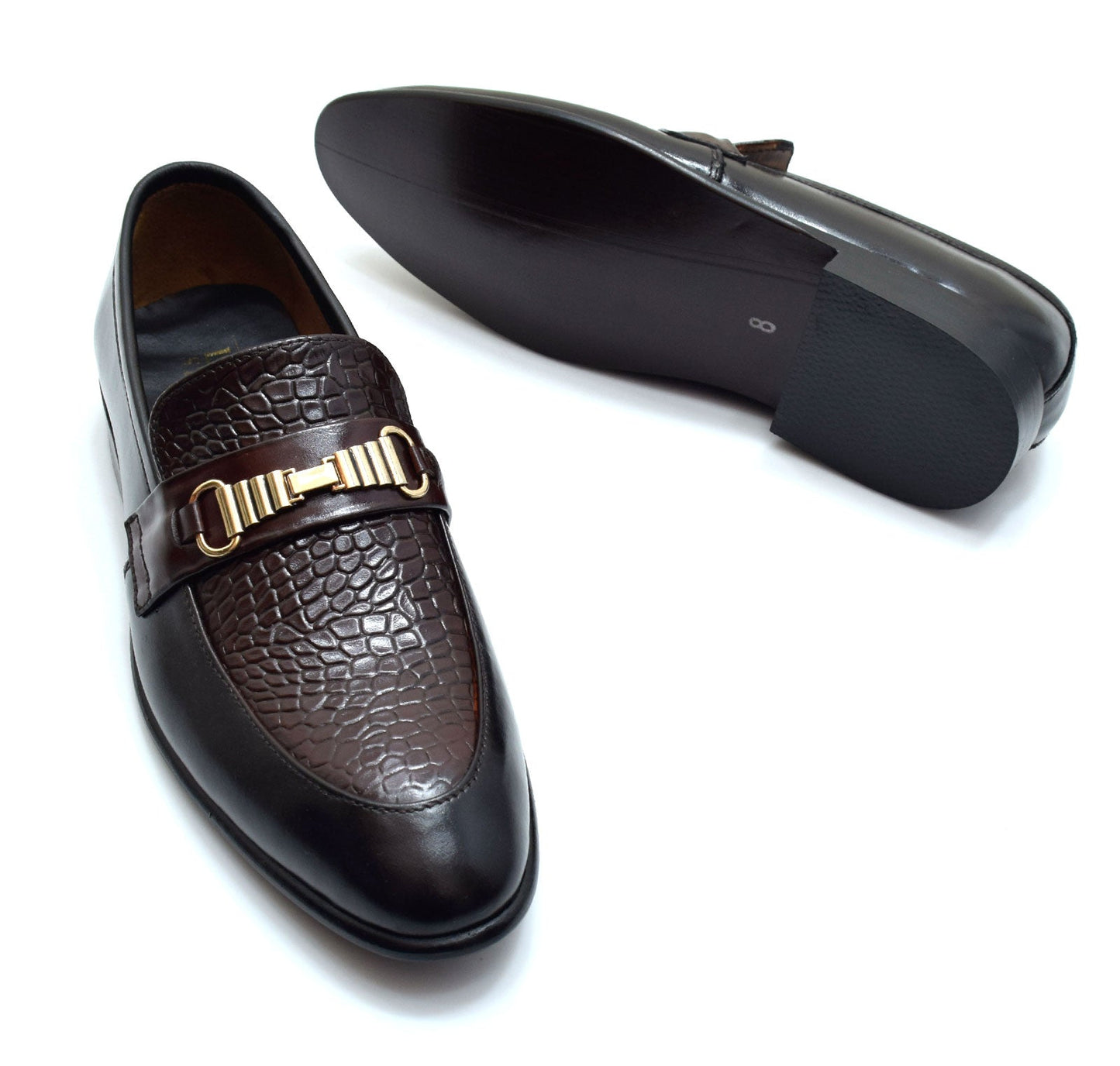 Two-Tone Croc-Embossed Loafers