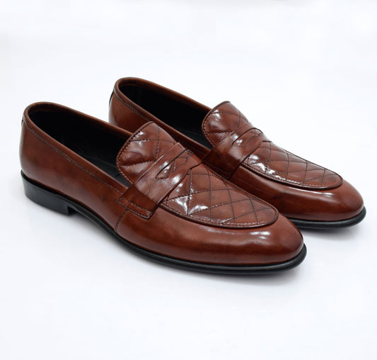 Quilted Brown Leather Loafers