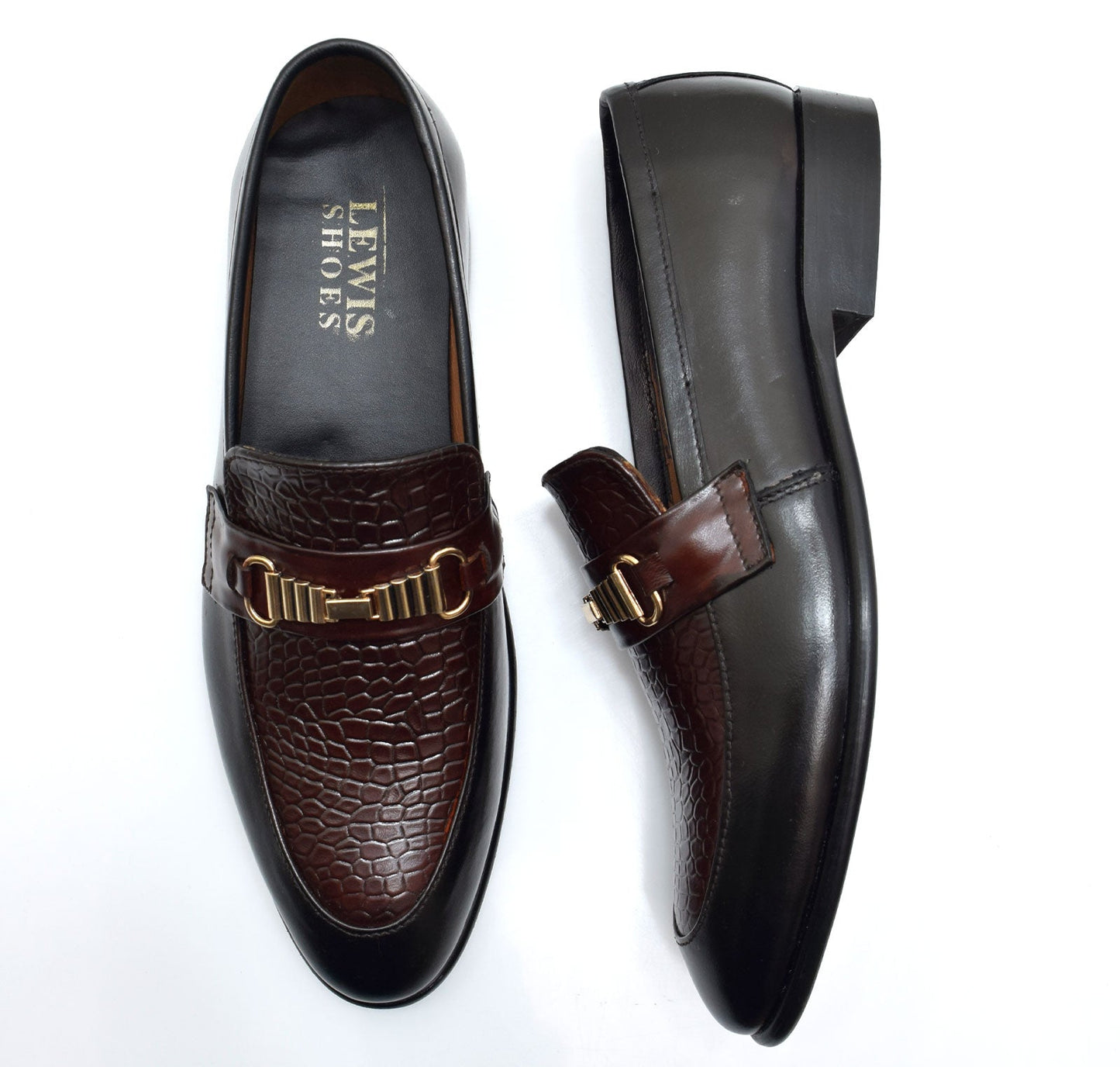 Two-Tone Croc-Embossed Loafers