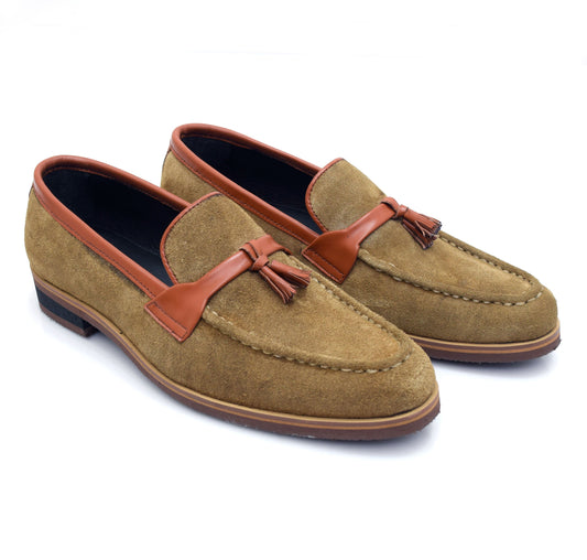 Rustic Charm Suede Loafers with Tassels