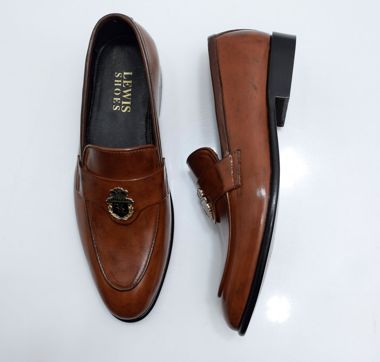 Brown Leather Loafers with Emblem