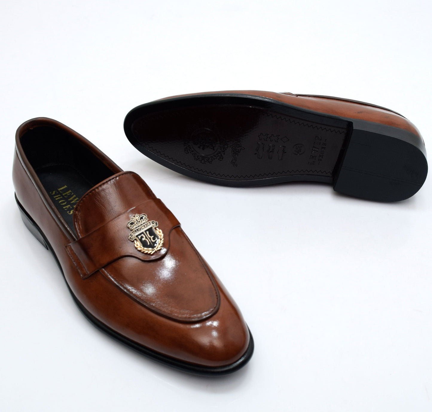 Brown Leather Loafers with Emblem