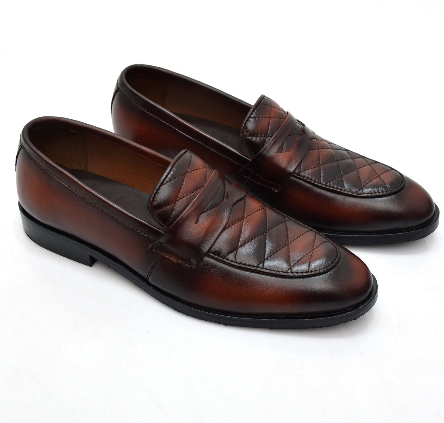 Quilted Brown Leather Loafers