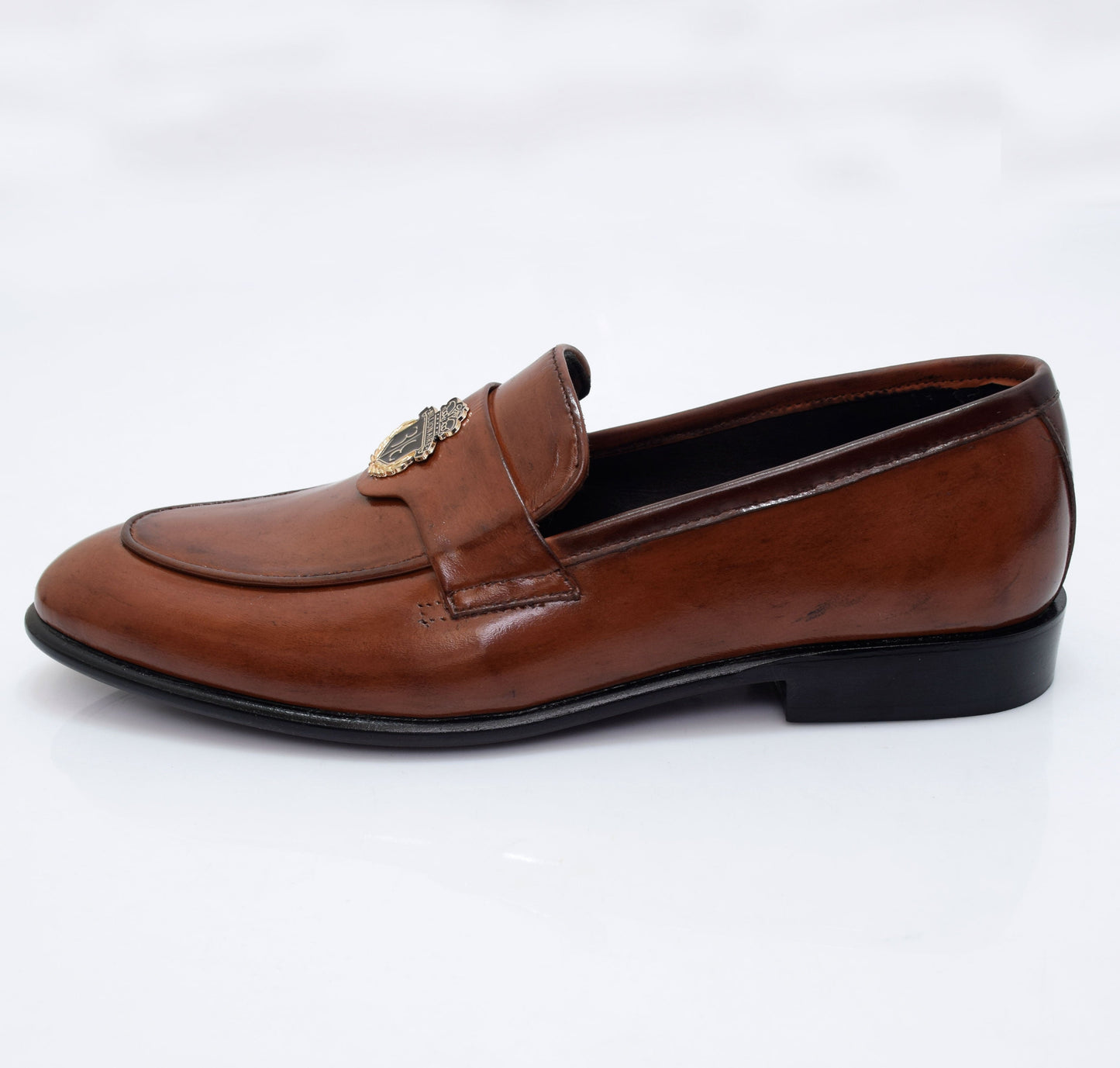 Brown Leather Loafers with Emblem