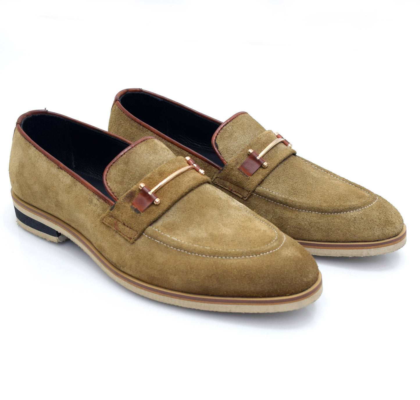 Tan Suede Loafers with Minimalistic Accent