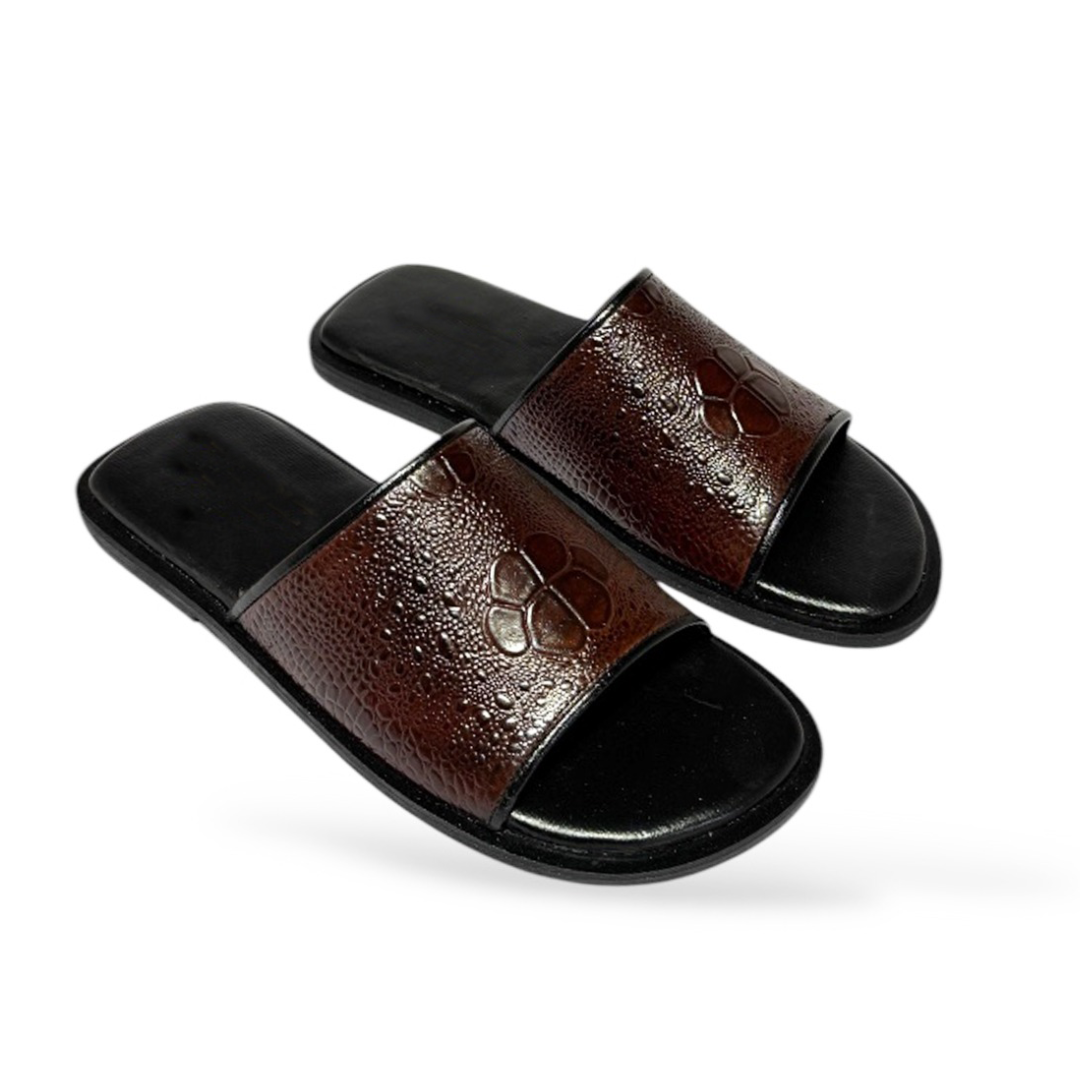 Lewis Embossed Leather Slides