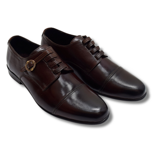 Brown Buckle Cap-Toe Oxfords